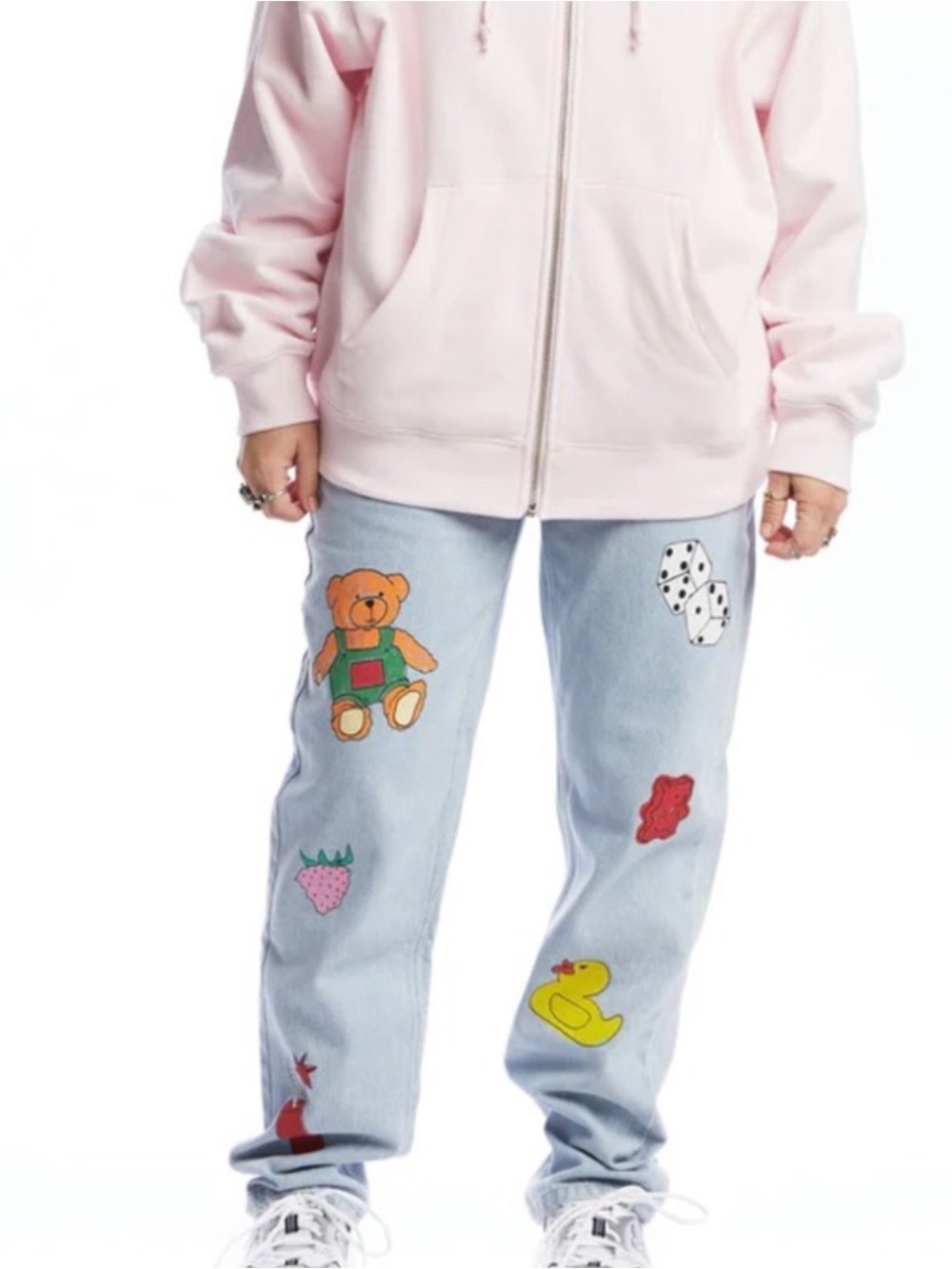 Teddy Fresh Doodle Screen Printed  Jeans by Hila Klein, Size 34 Denim